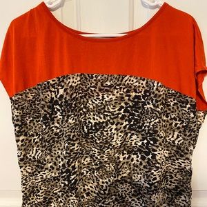 Liz Claiborne Red and Animal Print Top